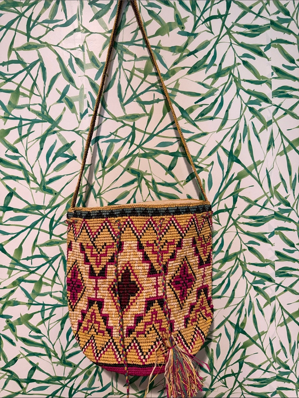 lovestitch Pink and Gold Handwoven Geometric Crossbody Bag NWOT